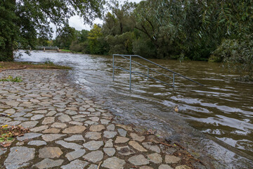 River Svratka and Svitava in the city of Brno, Czech Republic. Diluted water during the rainy...