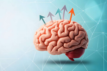 A brain with an upward-pointing arrow, symbolizing mindset growth. Developing yourself both mentally and spiritually.