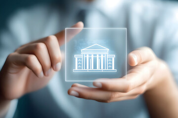 Online financial services. Financial transactions via online banking. digital banking. virtual bank. hand pointing virtual bank graphic.