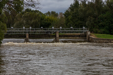 River Svratka and Svitava in the city of Brno, Czech Republic. Diluted water during the rainy...