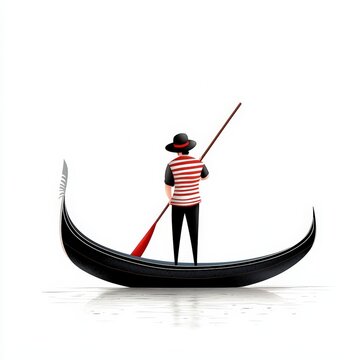 recommend clip art: A gondolier navigates a serene waterway in a traditional gondola, showcasing iconic Italian culture and elegance.