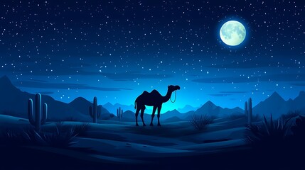2d vector illustration of silhoutte Camel in the desert
