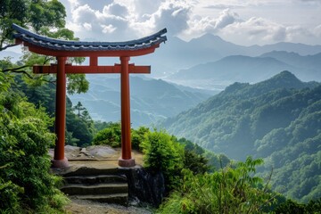 A mountain shrine or monument, its presence symbolizing the spiritual and cultural significance of mountains for local communities