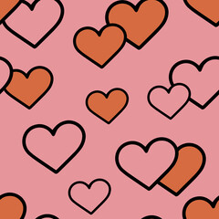 Hand Drawn Heart Seamless Pattern. Love Doodle Tile.