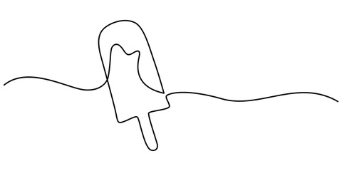 continuous line art drawing of ice cream, Popsicle stick ice cream set vector one line continuous drawing illustration. Hand drawn linear silhouette icon. Minimal outline design element for print