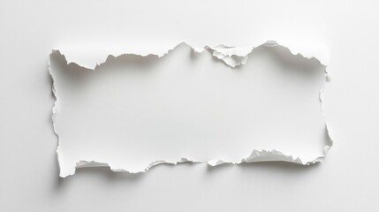 Fototapeta premium A blank paper template with torn edges, placed on a clean white background, ready for use in mockups or designs.