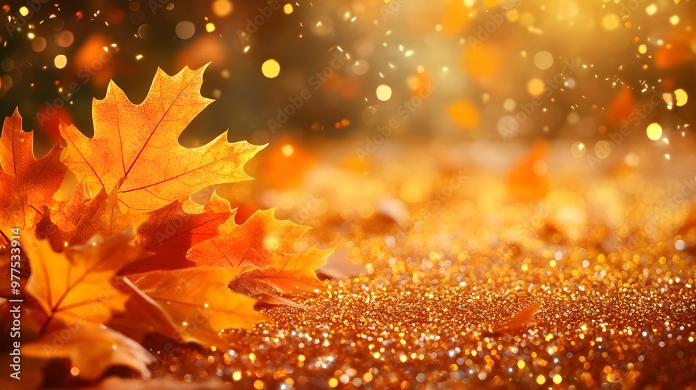 Canvas Prints golden autumn leaves with glittering bokeh background