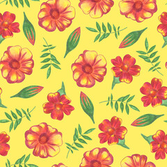 Marigold Flower Seamless Pattern. Floral Digital Paper.