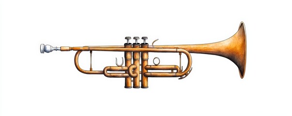 Fototapeta premium A beautiful golden trumpet showcasing intricate details and craftsmanship, perfect for music themed designs and projects.