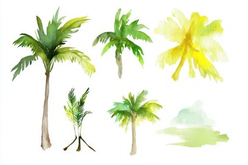 Obraz premium Paintings of watercolor tropical trees, paintings of watercolor palm trees, palm trees, AI