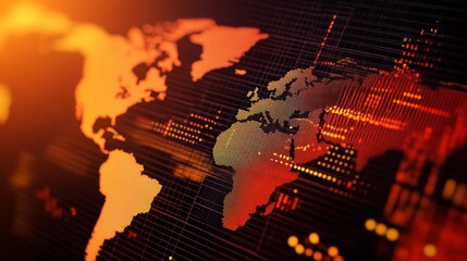 Digital World Map With Glowing Dots and Grid