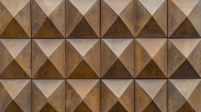 Tile, triangular wallpaper with 3D, semigloss blocks. 3D render of polished, natural stone wall.