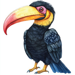Hornbill watercolor clipart illustration isolated