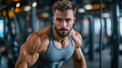man in a gym focusing on a workout session emphasizing strength, endurance, and the fitness regime that contributes to achieving personal health and performance goals