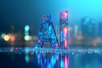3D, Vector illustration of the word "AI" made from a circuit board, 