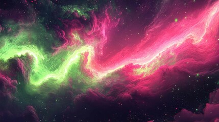Luminous Neon Flow: Abstract Forms in Vibrant Green and Pink Hues