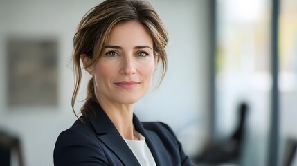 Naklejka premium Portrait of a Confident Businesswoman in a Blue Suit