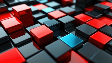 Vibrant 3D Gradient Blocks with Glowing Edges in Red and Blue Abstract Composition