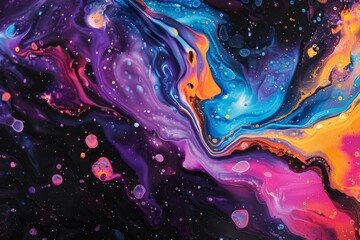 A colorful painting of a galaxy with a purple swirl