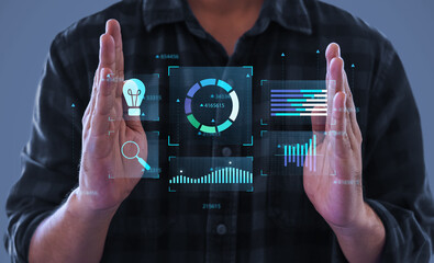 Business analytics tools charts and graphs with statistics to analyze business potential and forecast future development of companies growth to optimize performance.