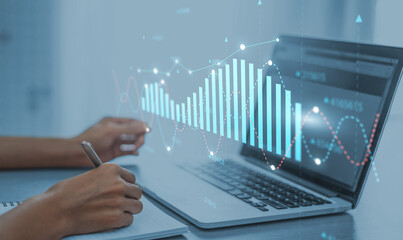 Business analytics tools charts and graphs with statistics to analyze business potential and...