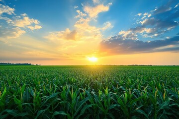 Environment. Beautiful Agriculture Harvest of Cornfield in Asian Country with Sunset Sky Background