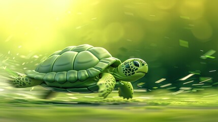 Fototapeta premium Running turtle in high speed chasing money