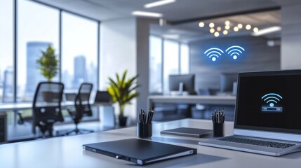 An office wireless network setup featuring strategically placed access points for maximum coverage and speed.