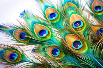 Obraz premium Vibrant close-up of beautiful peacock feathers showcasing rich colors and intricate patterns. Perfect for nature and wildlife visuals.