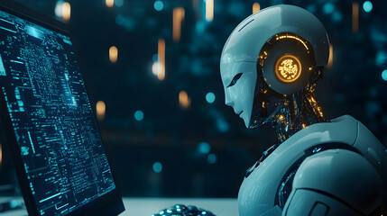 AI chatbot connected to a computer, symbolizing advanced technology and communication  -