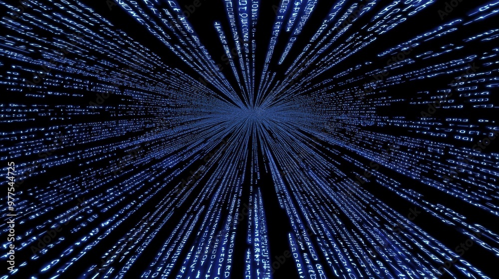 Aufkleber A random network with random programming code, a web and software development concept, digital connectivity and cyber space (3D render).