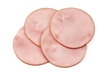 Boiled ham sausage, isolated on white background