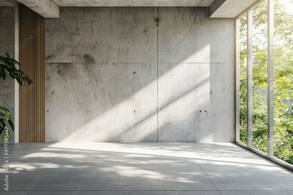 Wall mural The building has a modern concrete architecture, floors and roofs, a car park, and an empty space in a clean design with Stock.