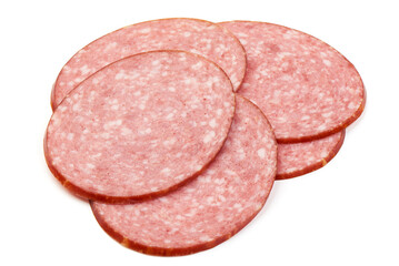 Traditional smoked Salami sausage, isolated on white background