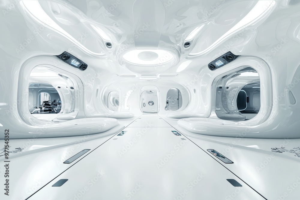 Aufkleber an abstract white modern hi-tech background for a display, a dark night, a spaceship, virtual realit