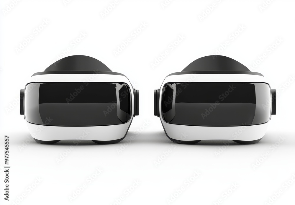 Poster Playing video games in an Augmented Reality world in this 3D render, showing virtual reality glasses head set isolated on a clean png background. Metaverse world is a technology futuristic concept,