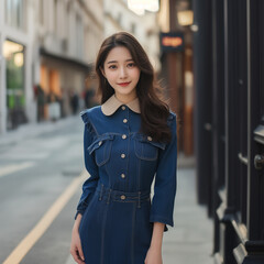 Fototapeta premium 데님 패션 모델 한국 여성 스타일