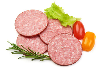 Traditional smoked Salami sausage, isolated on white background
