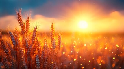 Fototapeta premium Golden Wheat Field Sunset - Nature Background