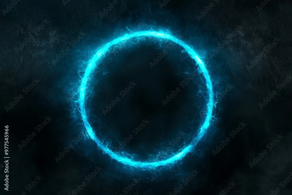 Poster The circle is neon blue in color on a dark background