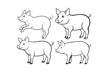 Pig line art silhouette vector illustration, Pig line art silhouette vector, Pig line art 