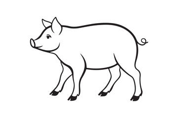 Pig line art silhouette vector illustration, Pig line art silhouette vector, Pig line art 