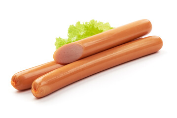 Boiled sausages, isolated on white background