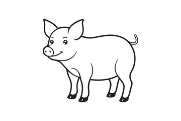 Pig line art silhouette vector illustration, Pig line art silhouette vector, Pig line art 