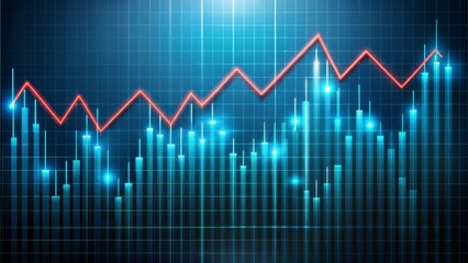 Naklejka premium Dynamic financial graph with blue bars and red line, representing market trends and analysis 