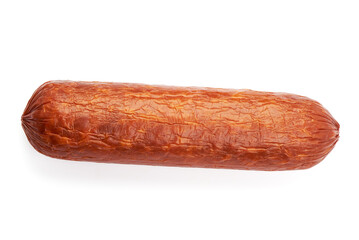 Smoked Ham Sausage, top view, isolated on a white background