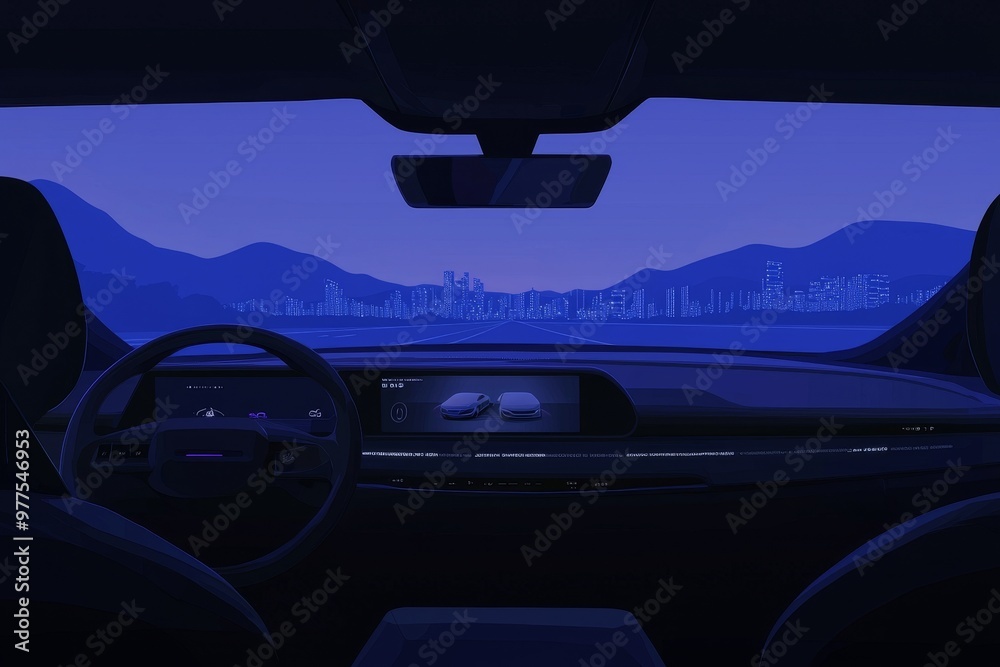 Fototapete modern intelligent system for smart cars using heads up displays (huds). vehicles in autonomous self