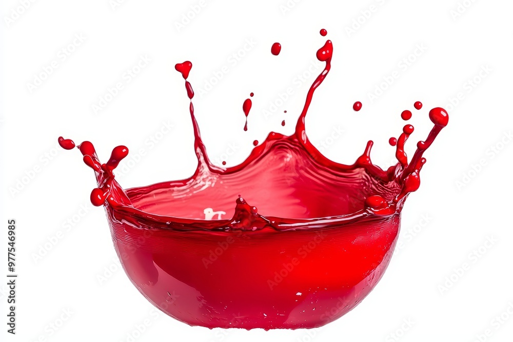 Canvas Prints There is a splash of red ketchup on the air with a blob of ketchup isolated on a clear  background. There is also a flow of tomato ketchup flowing in a wavy form.