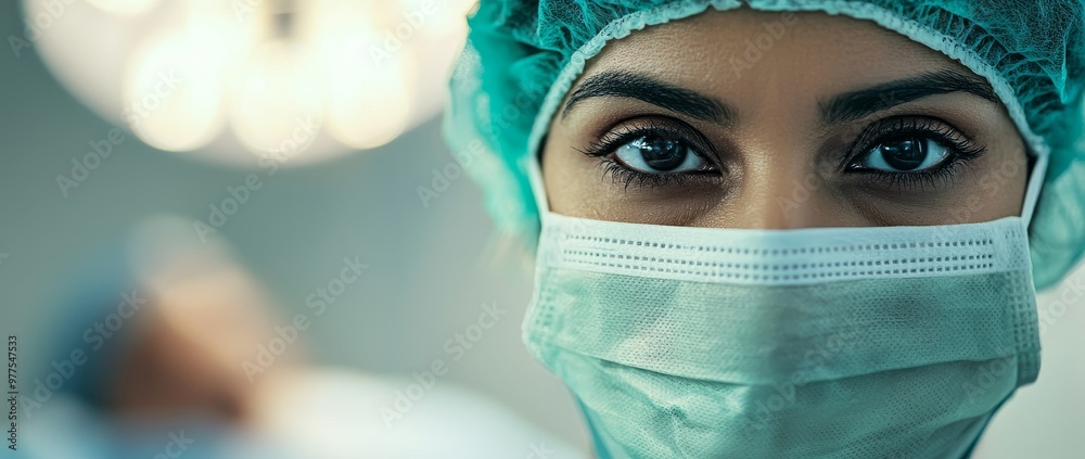 Aufkleber a woman scientist in a protective mask works in the lab of a research institute. she creates innovat
