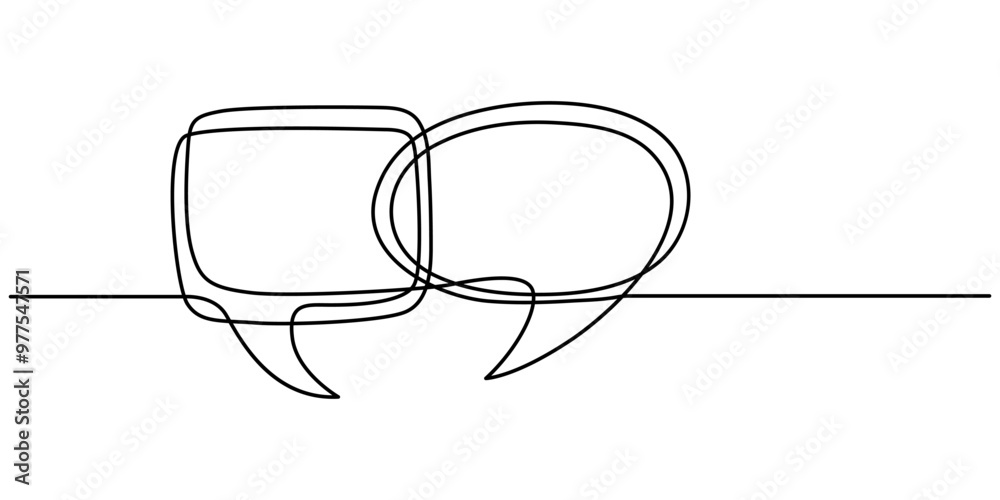 Poster continuous one single line drawing of speech bubble icon. talk text box, feedback message box and co